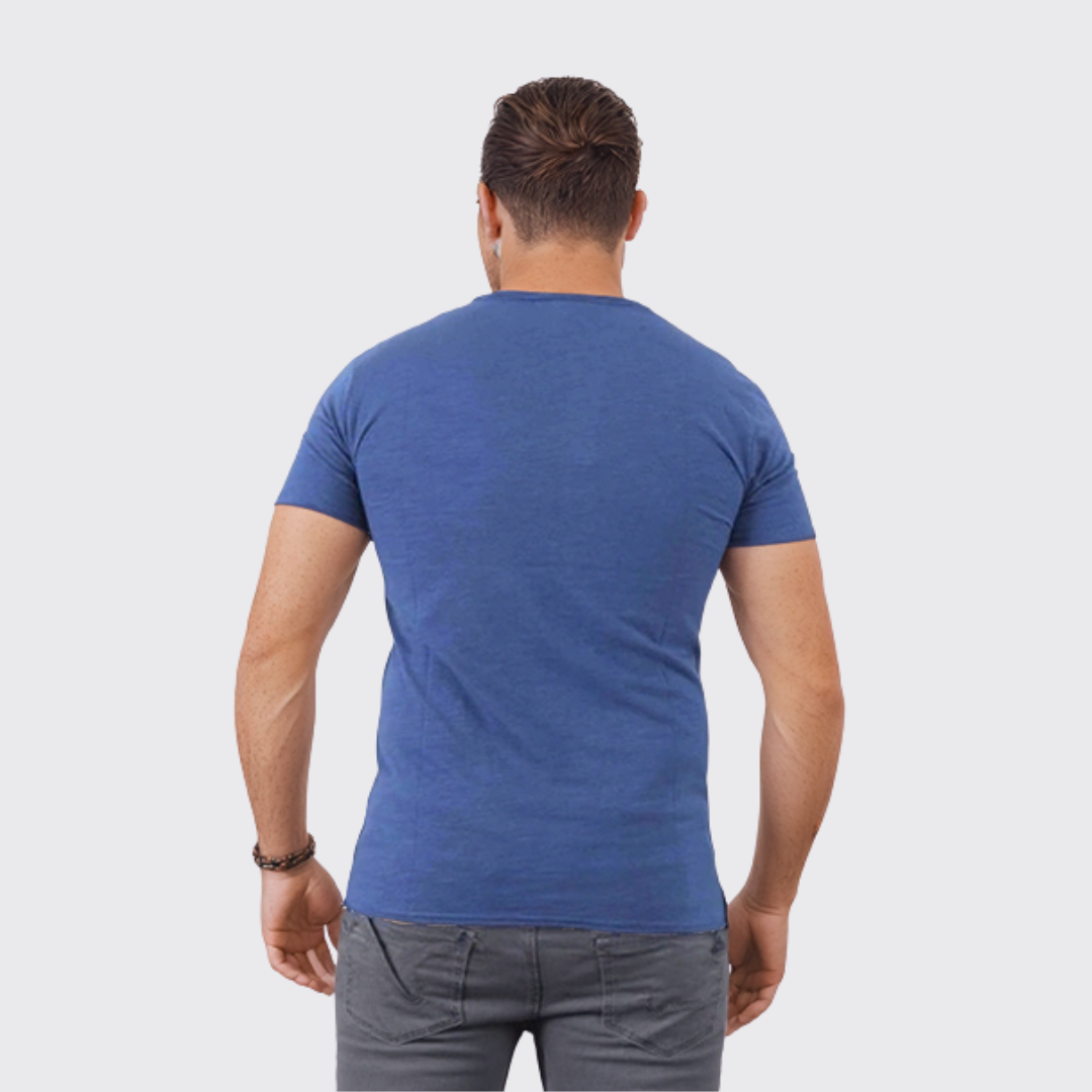 Y.two Jeans T-Shirt Homme 100% coton Col V - Bleu