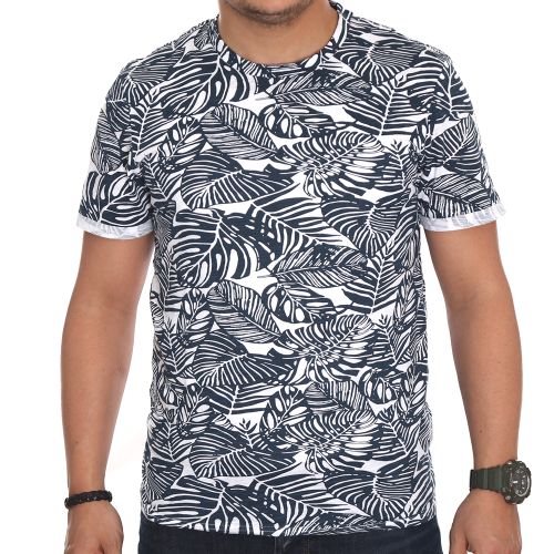 Y.two Jeans T-Shirt Homme - Bleu/Blanc