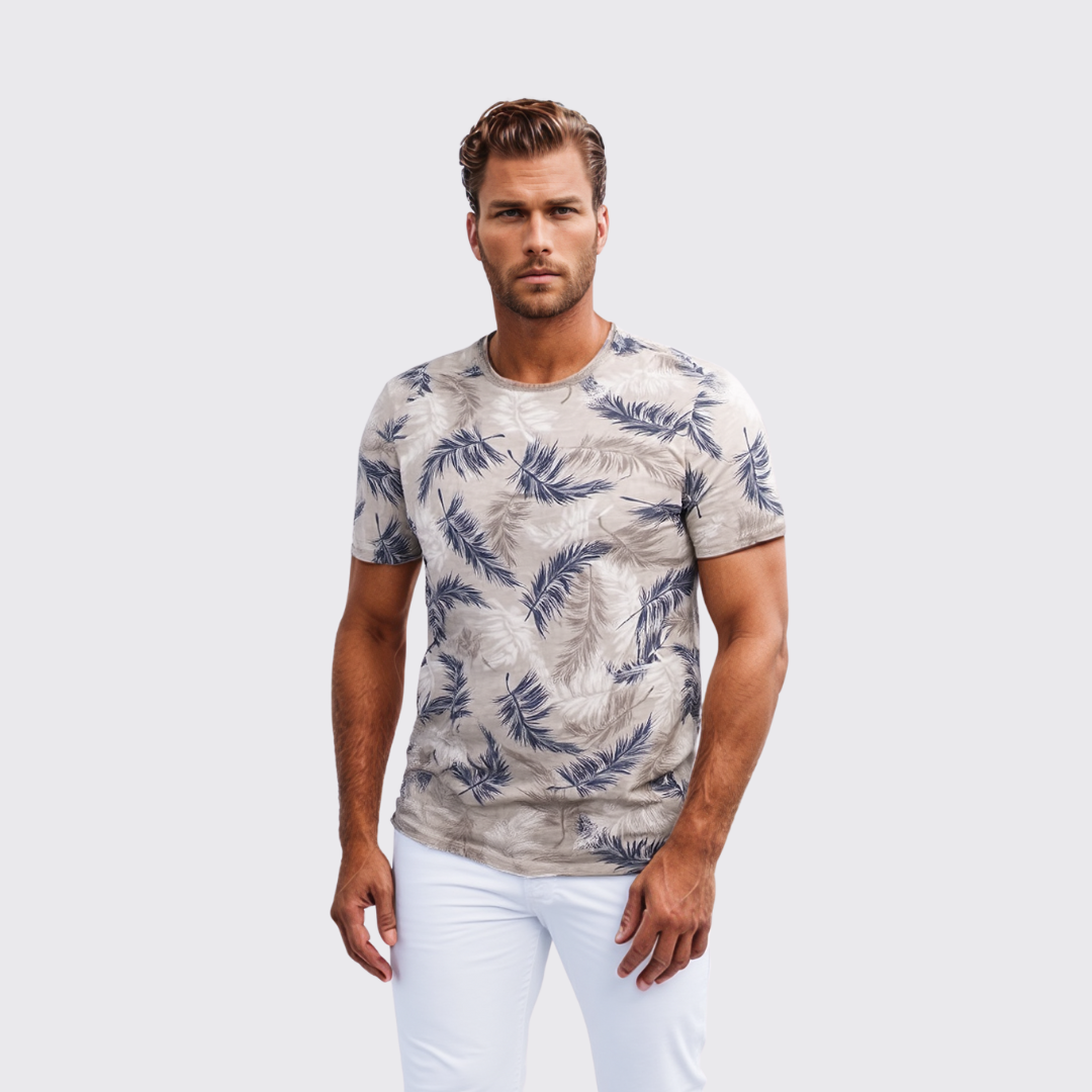 T-shirt à Motif Feuille De Palme - Marron
