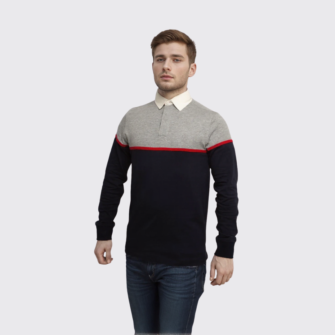 Polo Manche Longue - Bleu/Gris