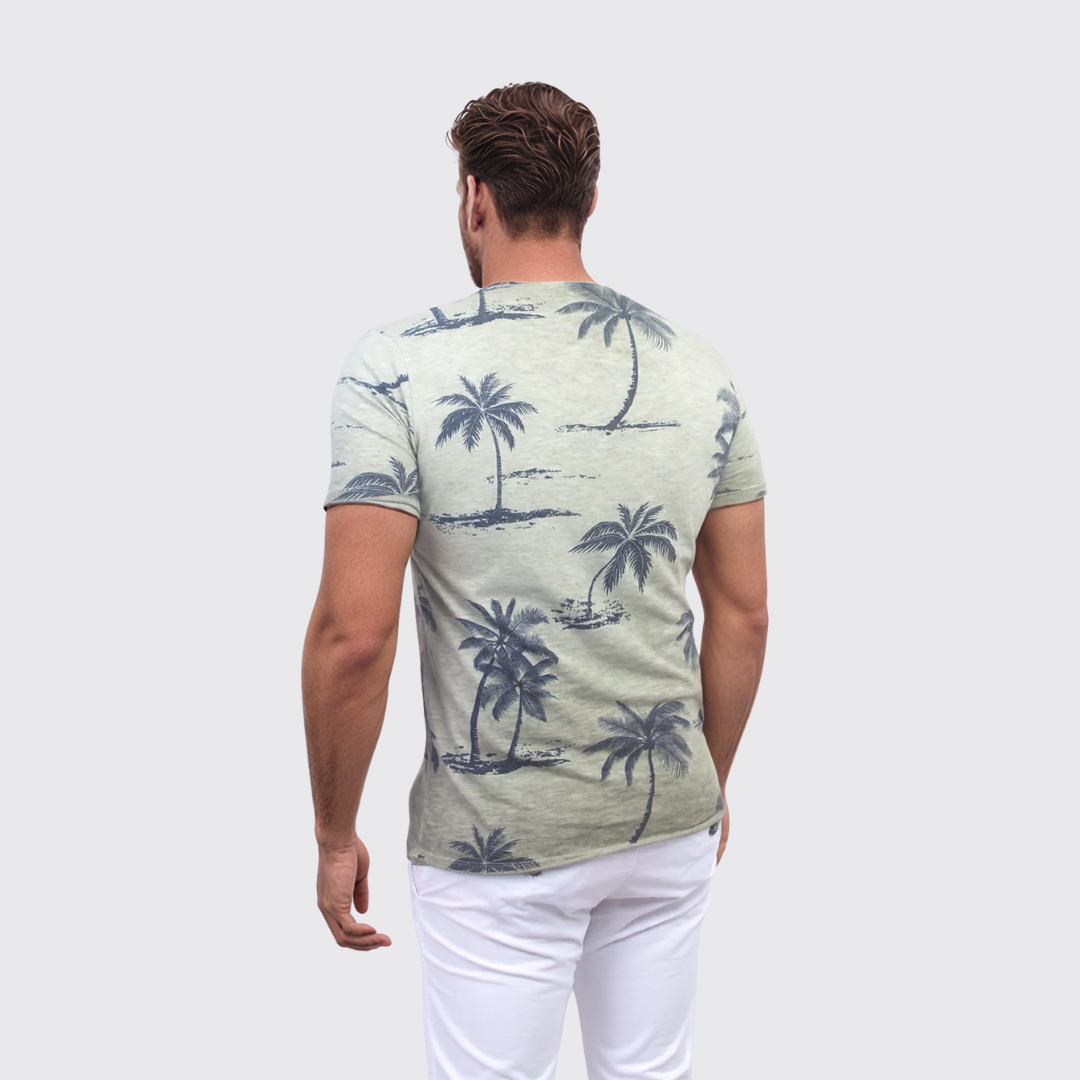 T-shirt à Motif Palmier - Vert Olive