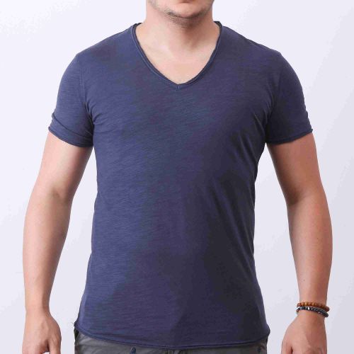 Y.two Jeans T-Shirt Homme 100% coton Col V - Bleu Marine