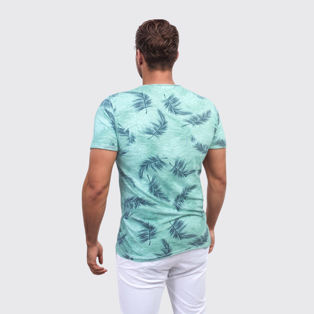 T-shirt à Motif Feuille De Palme - Vert Turquoise