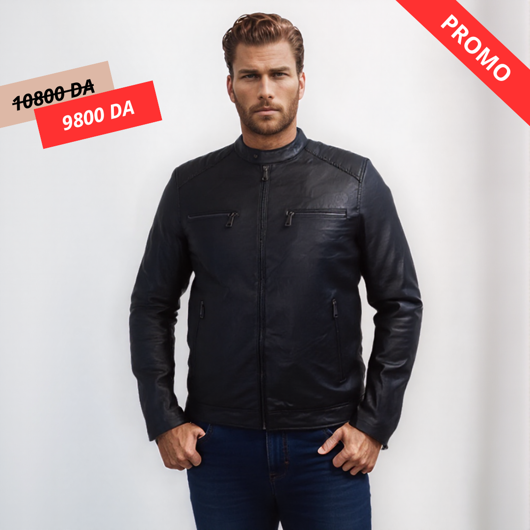 Blouson Simili Cuir - Capuche Amovible - Noir