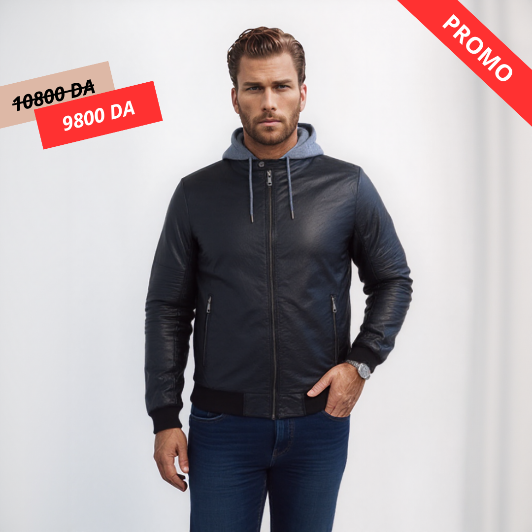 Enos Jeans Veste Simili Cuir À Capuche Détachable - Noir