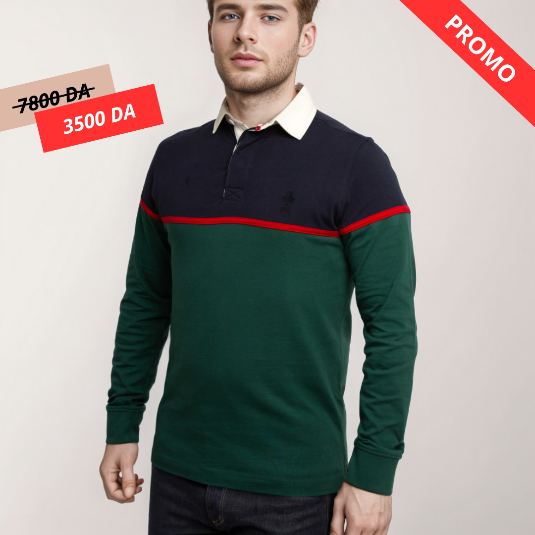 Polo Manches Longues - Vert / Bleu