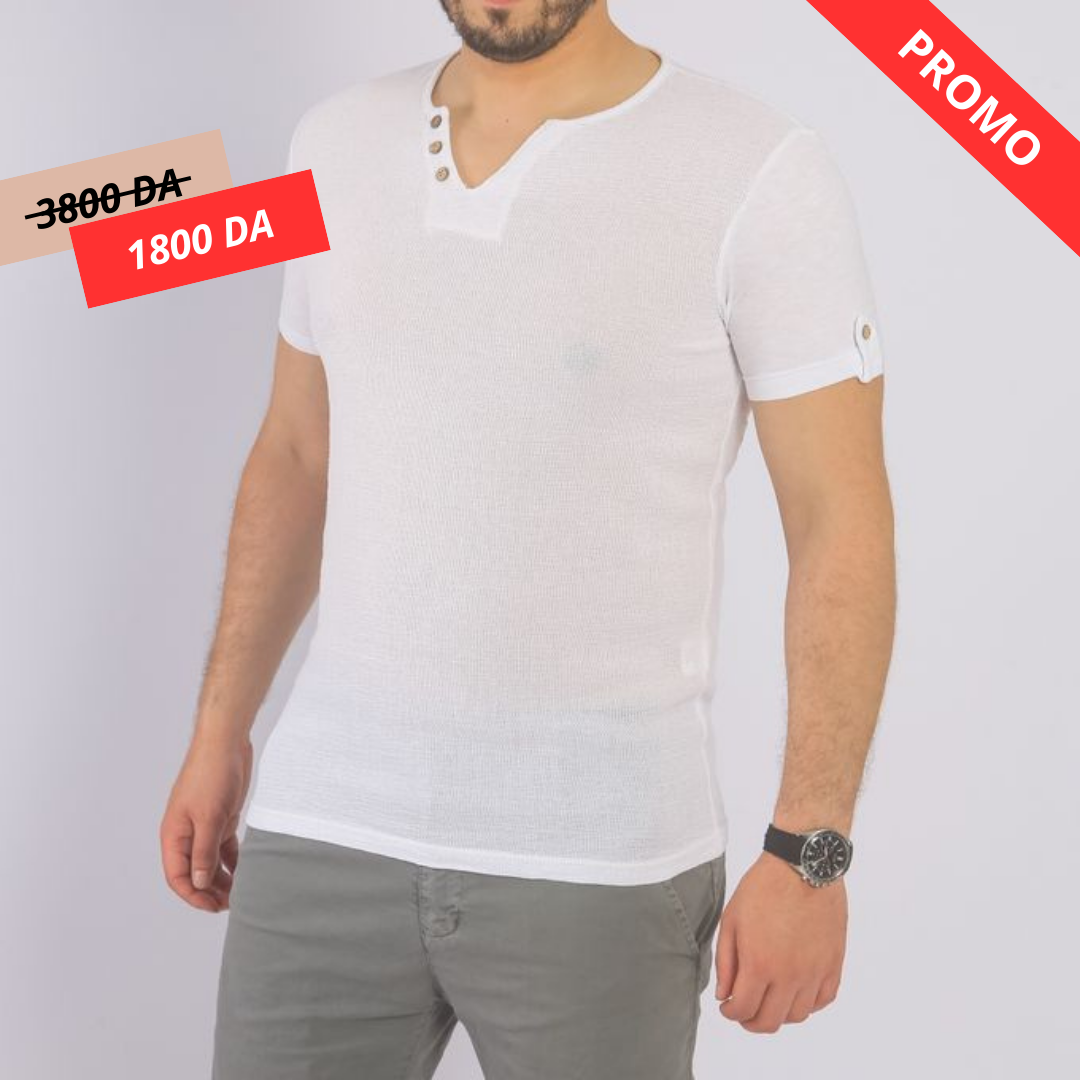 Focus T-Shirt À Boutons - Blanc