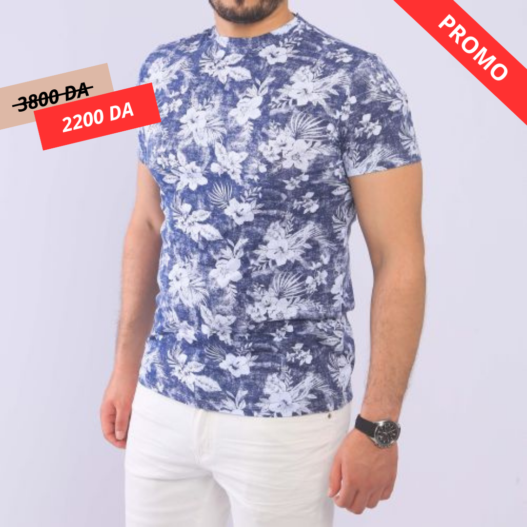 WILFED T-SHIRT A FLEUR - BLEU
