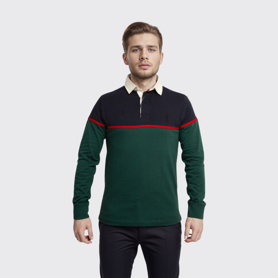 Polo Manches Longues - Vert / Bleu