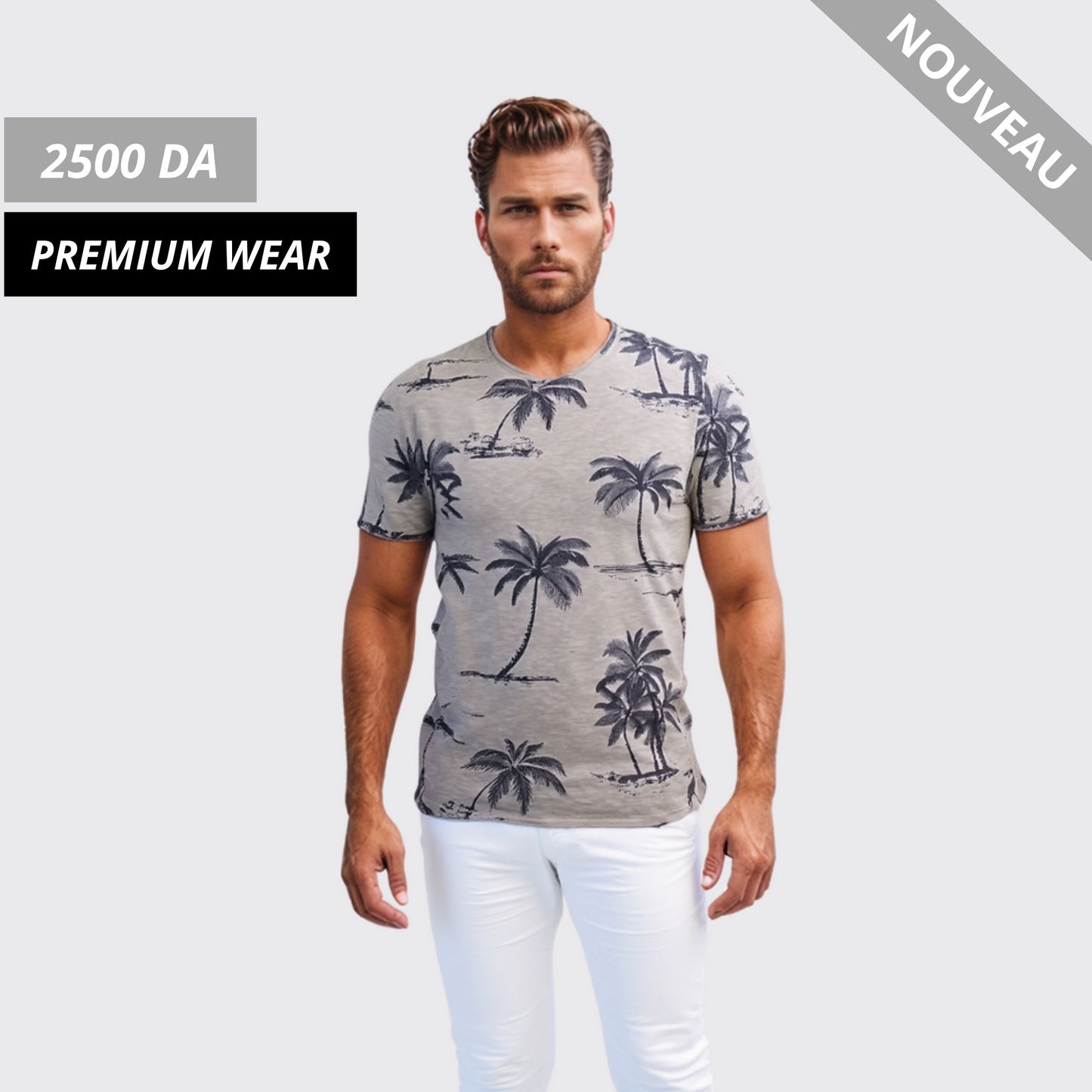 T-shirt à Motif Palmier - Gris