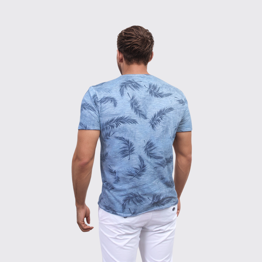 T-shirt à Motif Feuille De Palme - Bleu Ciel