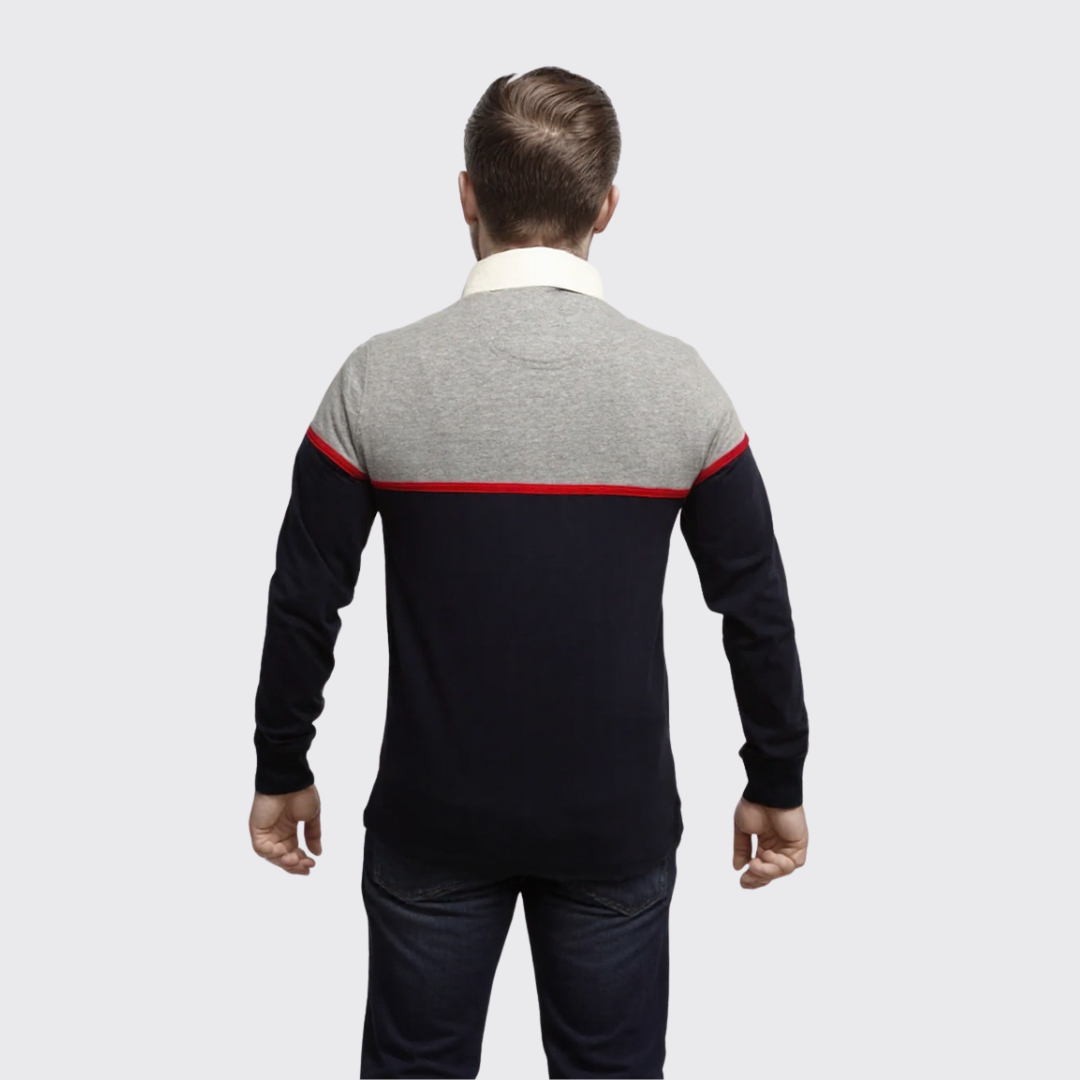 Polo Manche Longue - Bleu/Gris