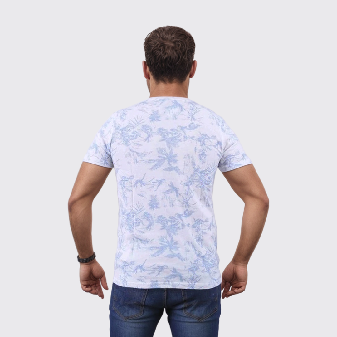 T-Shirt Homme À Fleur - Blanc/Bleu