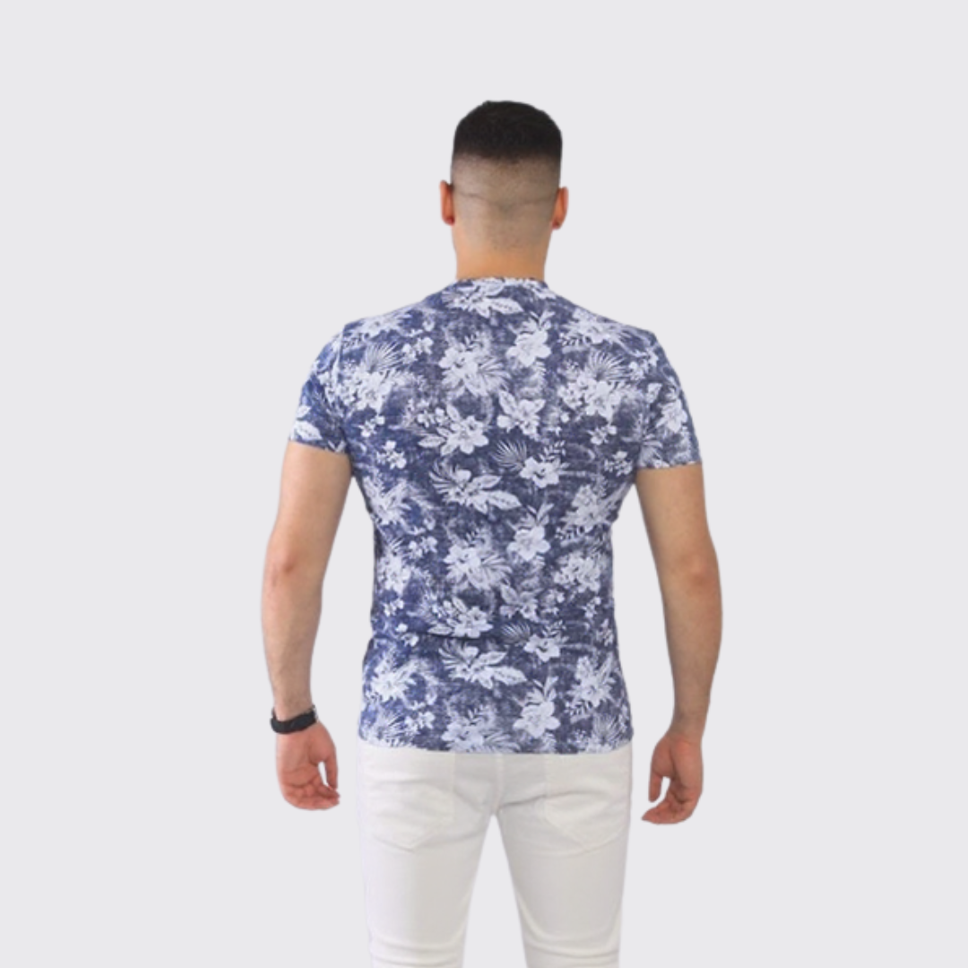 WILFED T-SHIRT A FLEUR - BLEU