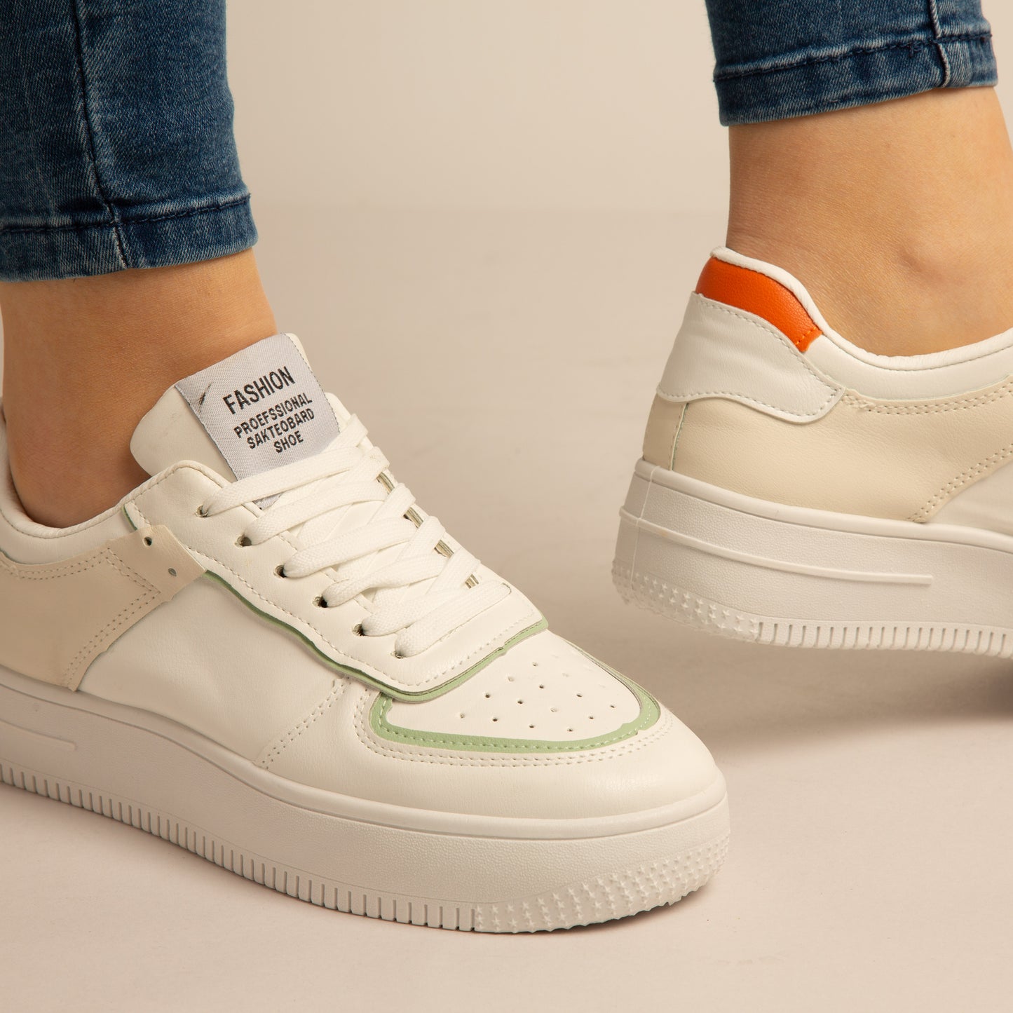 Basket Simili Cuir - Blanc / vert