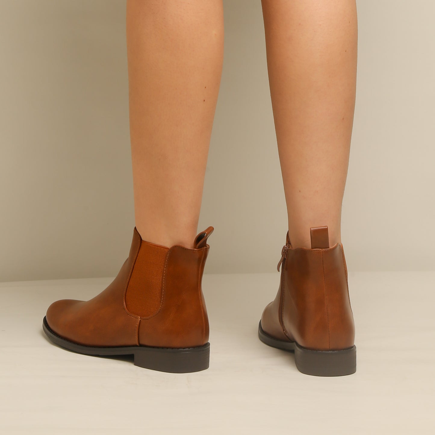 Bottine Simili Cuir - Camel