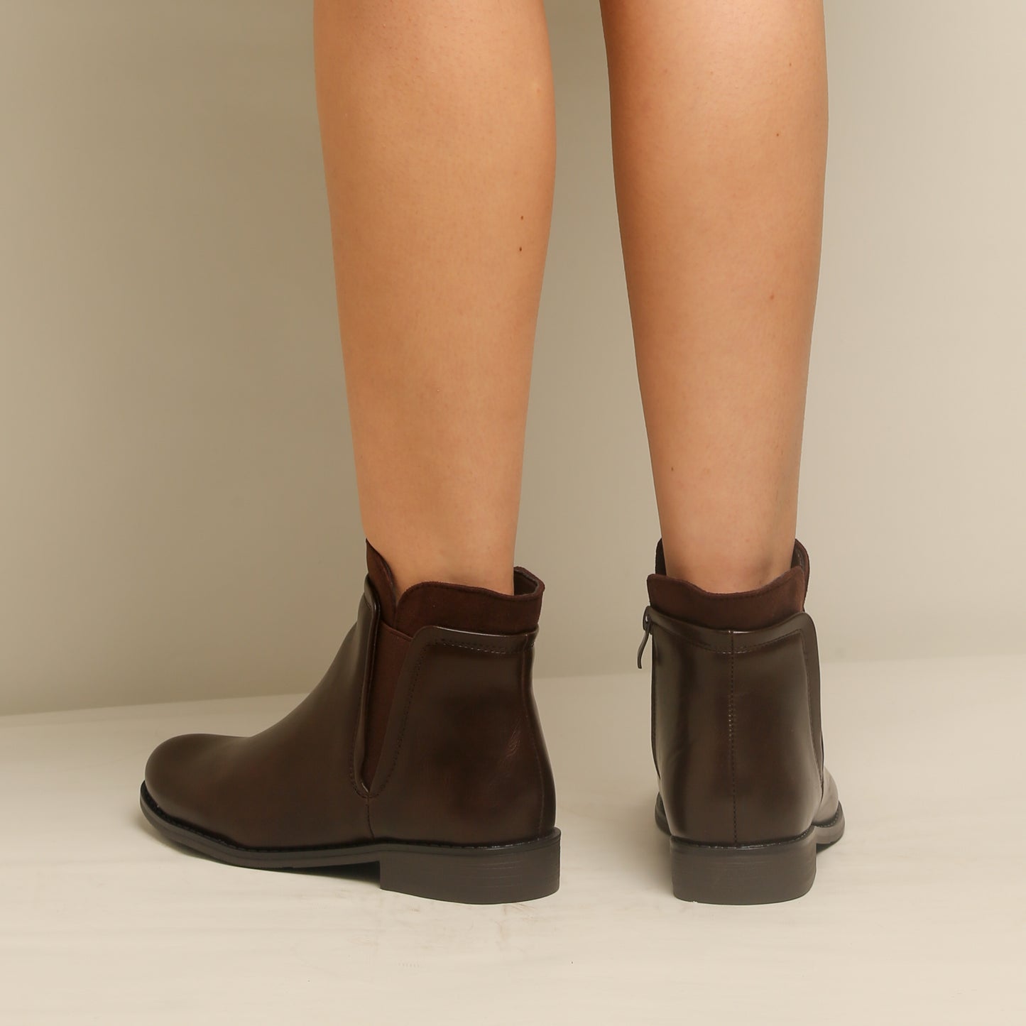 Bottine Simili Cuir - Coffee