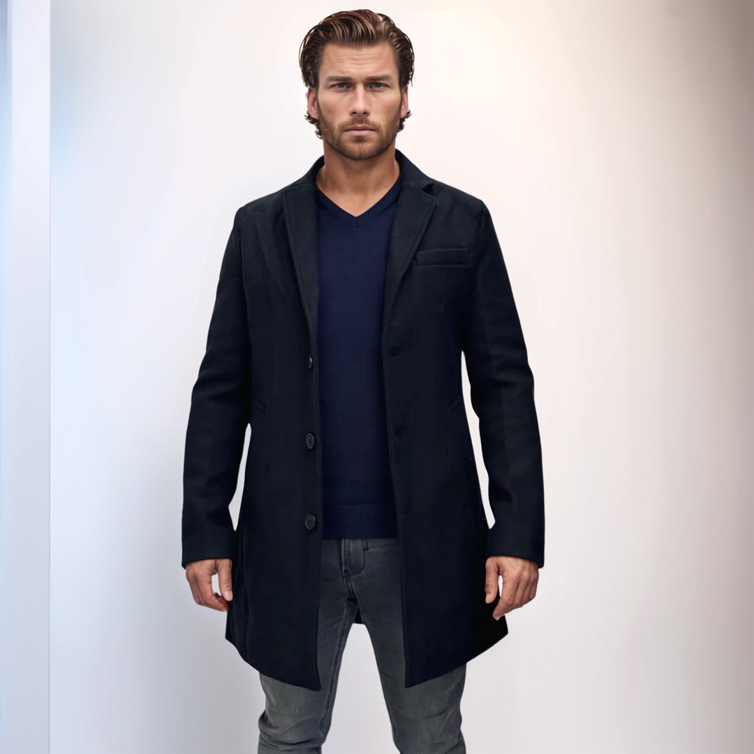 Enos Jeans Veste Longue Type Pardessus - Noir