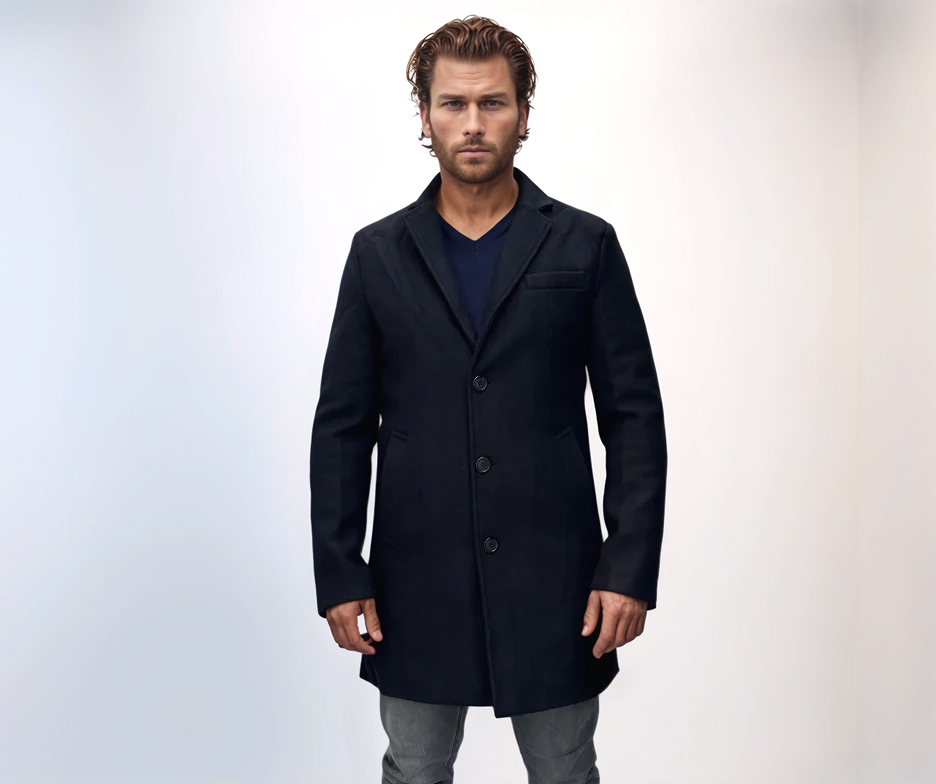 Enos Jeans Veste Longue Type Pardessus - Noir