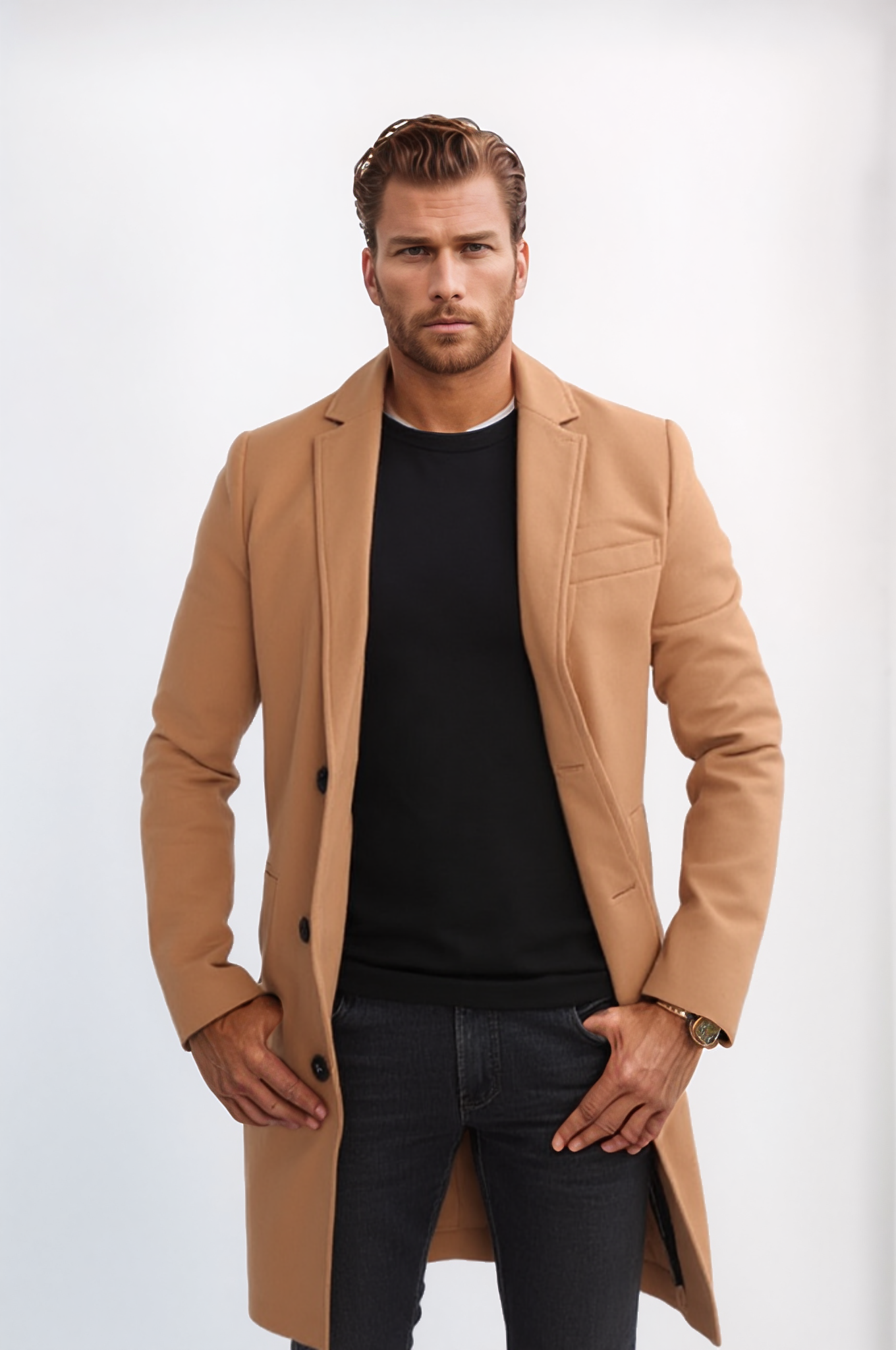 Enos Jeans Veste Longue Type Pardessus - Beige