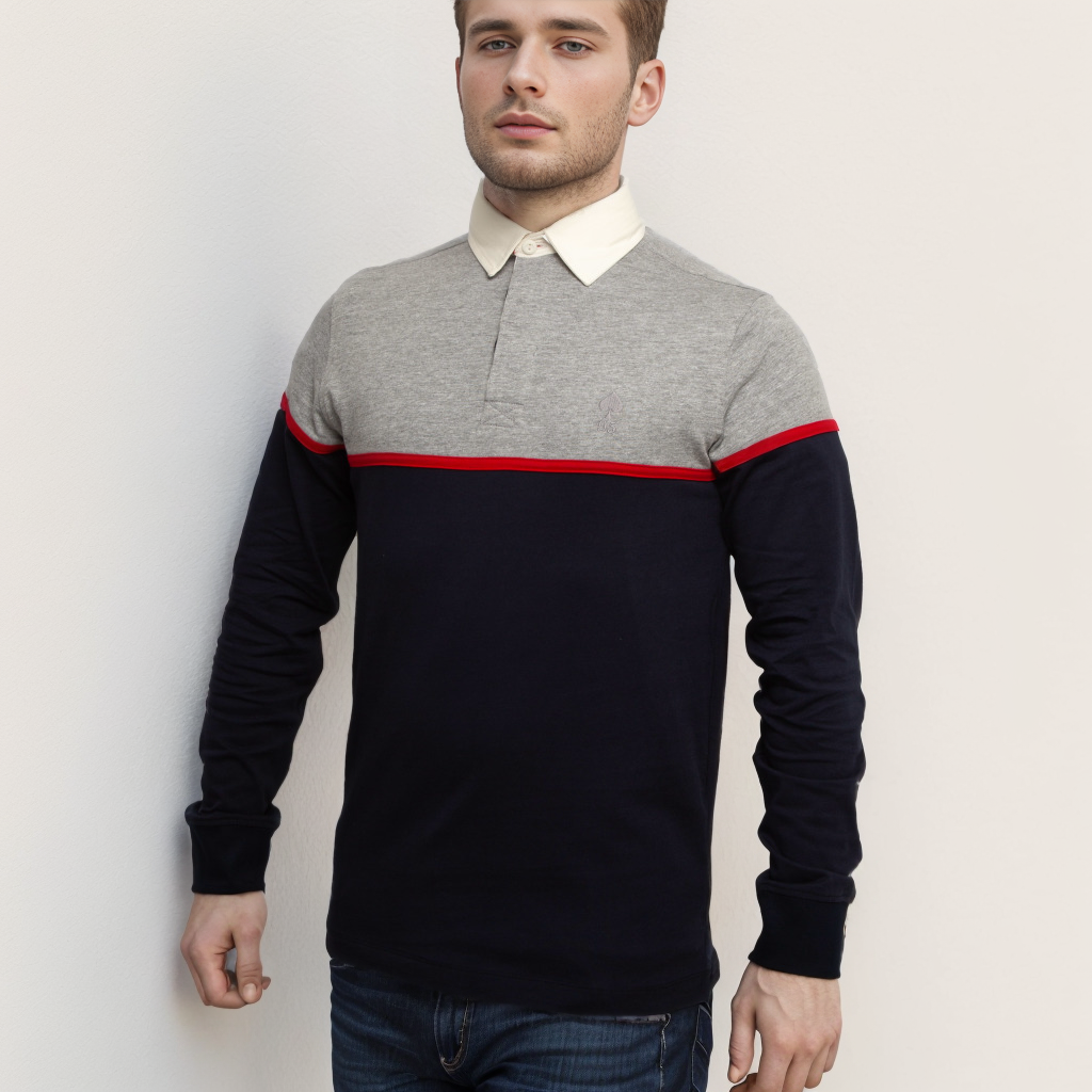 Polo Manche Longue - Bleu/Gris