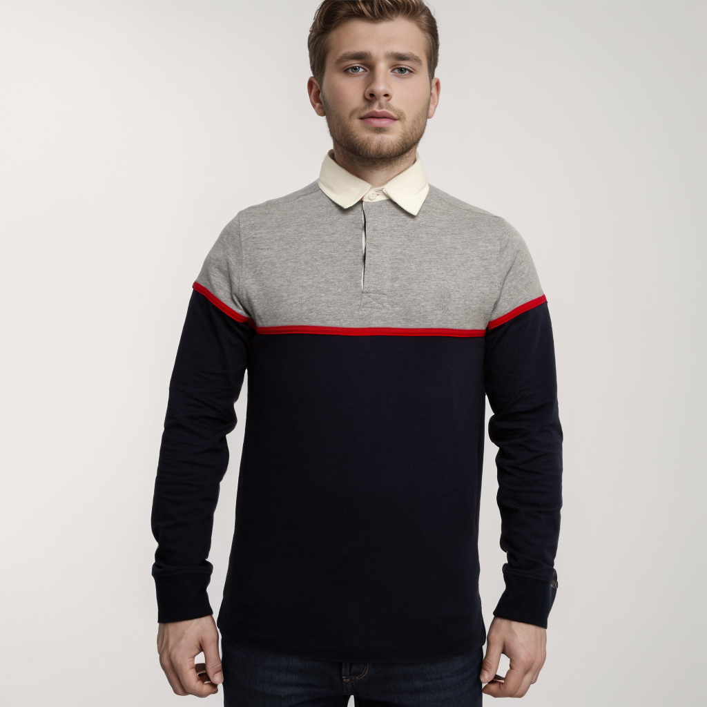 Polo Manche Longue - Bleu/Gris