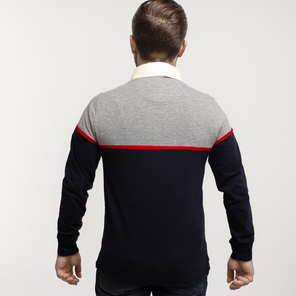 Polo Manche Longue - Bleu/Gris