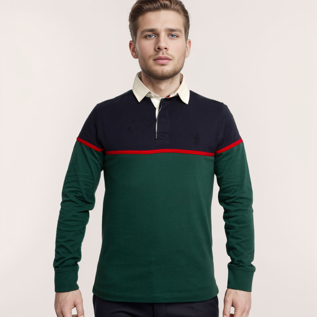 Polo Manches Longues - Vert / Bleu