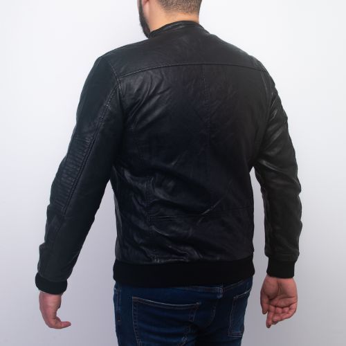 Enos Jeans Veste Simili Cuir À Capuche Détachable - Noir