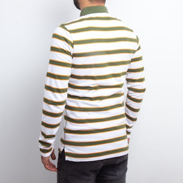 Polo Manches Longues à Rayures - Blanc/vert