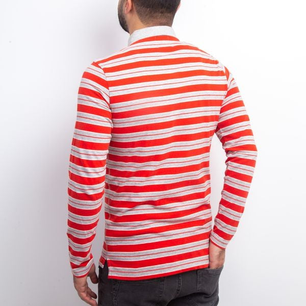 Polo Manches Longue à Rayures - Rouge/gris