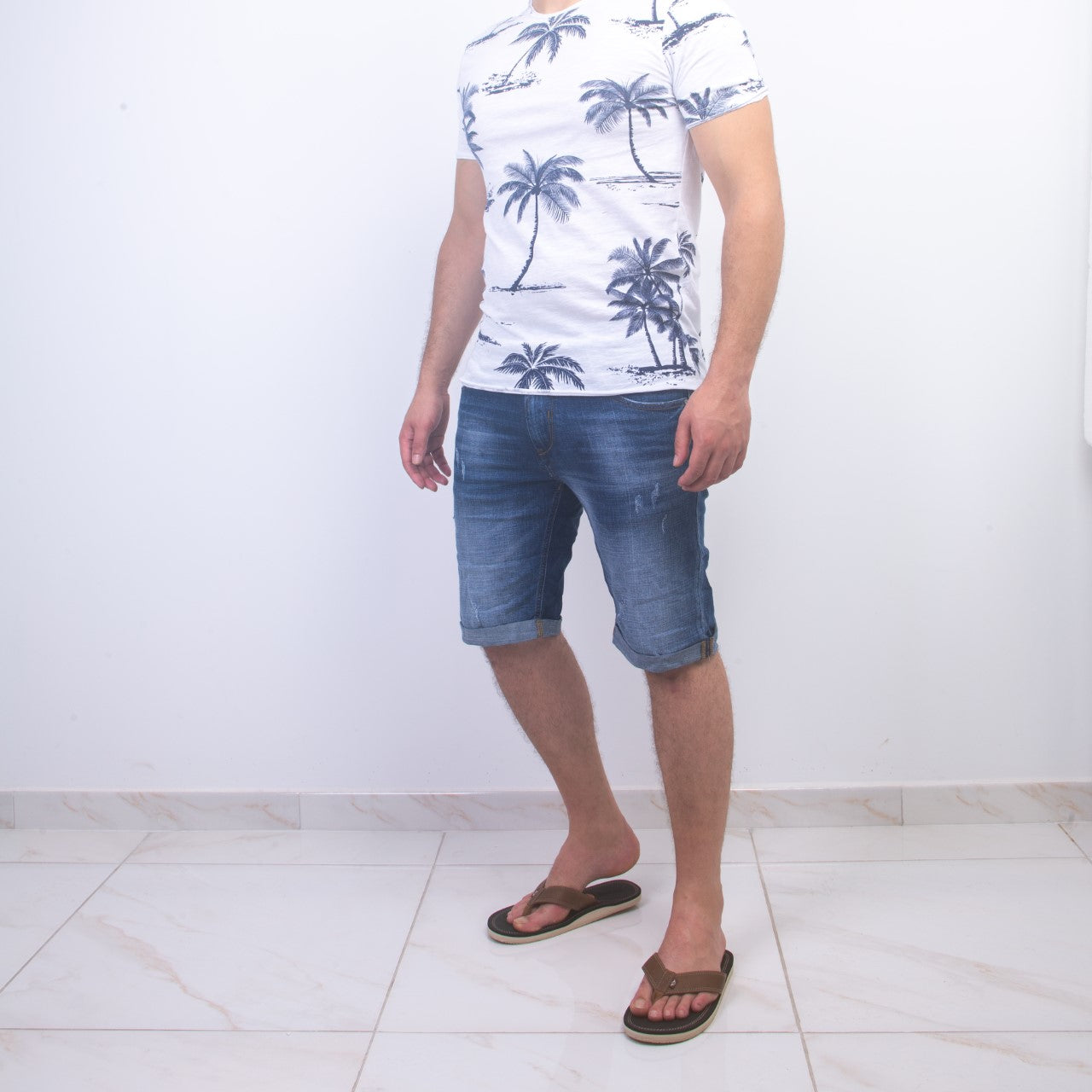 T-shirt à Motif Palmier - Blanc