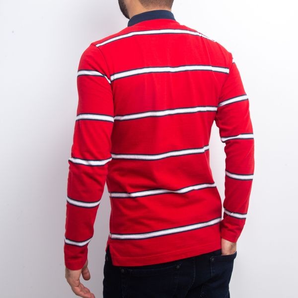Polo Manches Longues à Rayures - Rouge