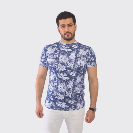 WILFED T-SHIRT A FLEUR - BLEU