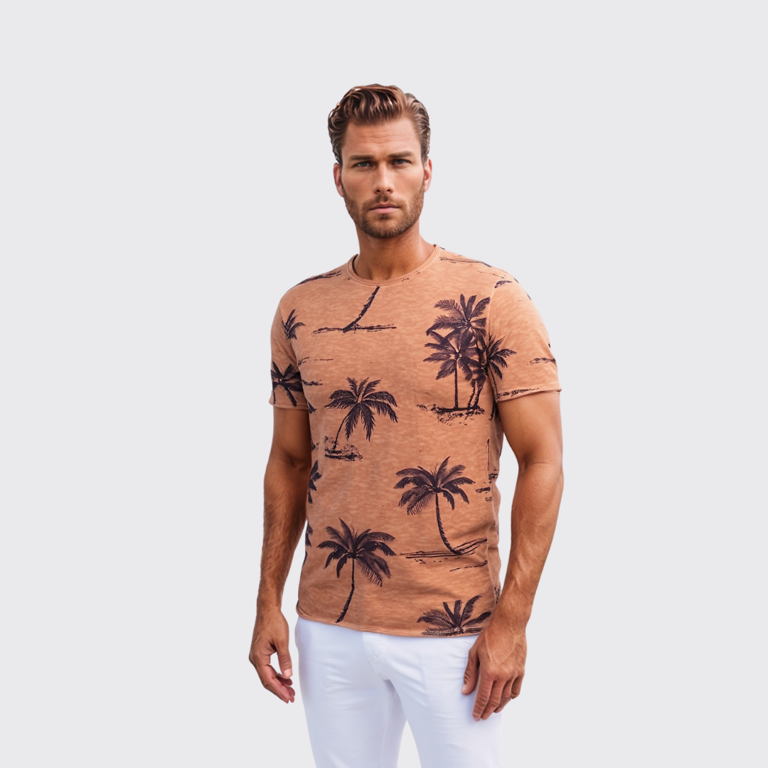 T-shirt à Motif Palmier - Orange
