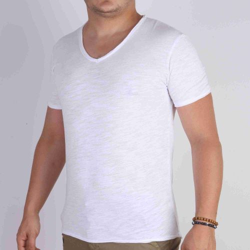 Y.two Jeans T-Shirt Homme 100% Coton Col V - Blanc