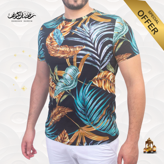 T-shirt à Motif - Noir / Bleu