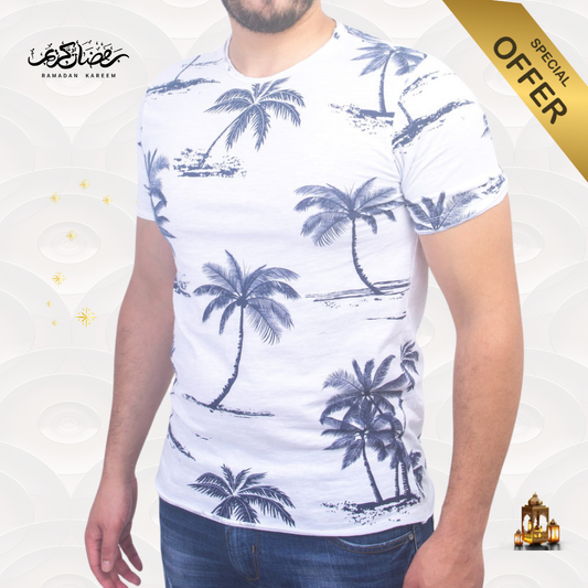 T-shirt à Motif Palmier - Blanc