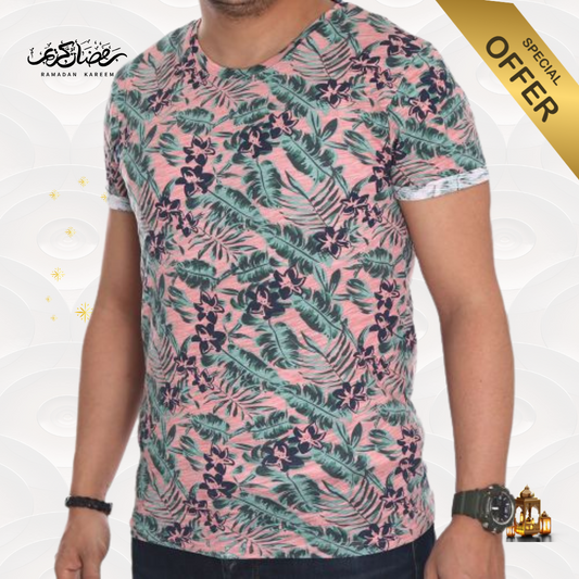 Y.two Jeans T-Shirt Homme A Fleur - Rose