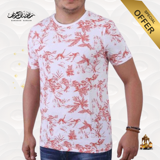 T-Shirt À Fleur - Blanc/Rouge