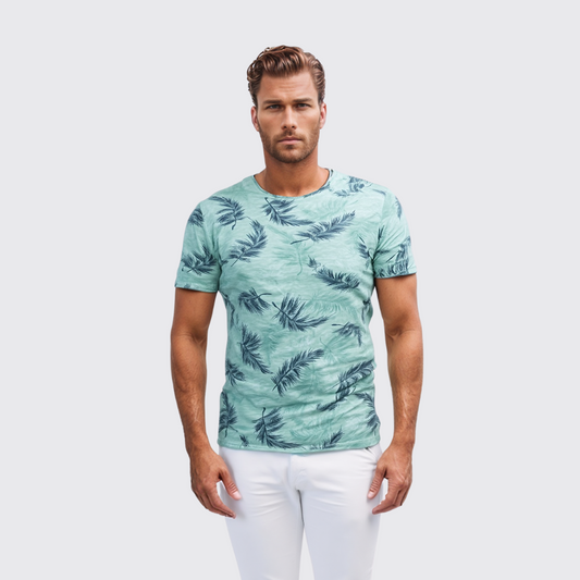 T-shirt à Motif Feuille De Palme - Vert Turquoise