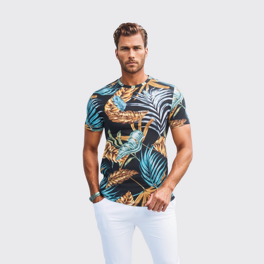 T-shirt à Motif - Noir / Bleu