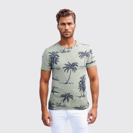T-shirt à Motif Palmier - Vert Olive