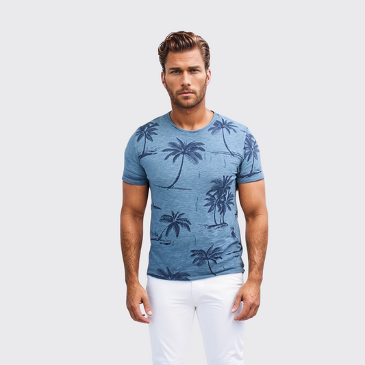 T-shirt à Motif Palmier - Bleu Ciel
