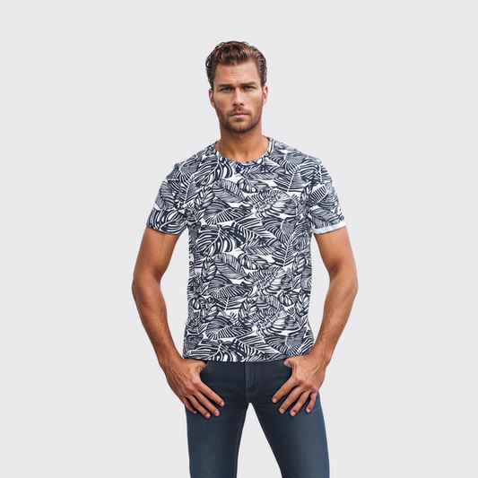 Y.two Jeans T-Shirt Homme - Bleu/Blanc