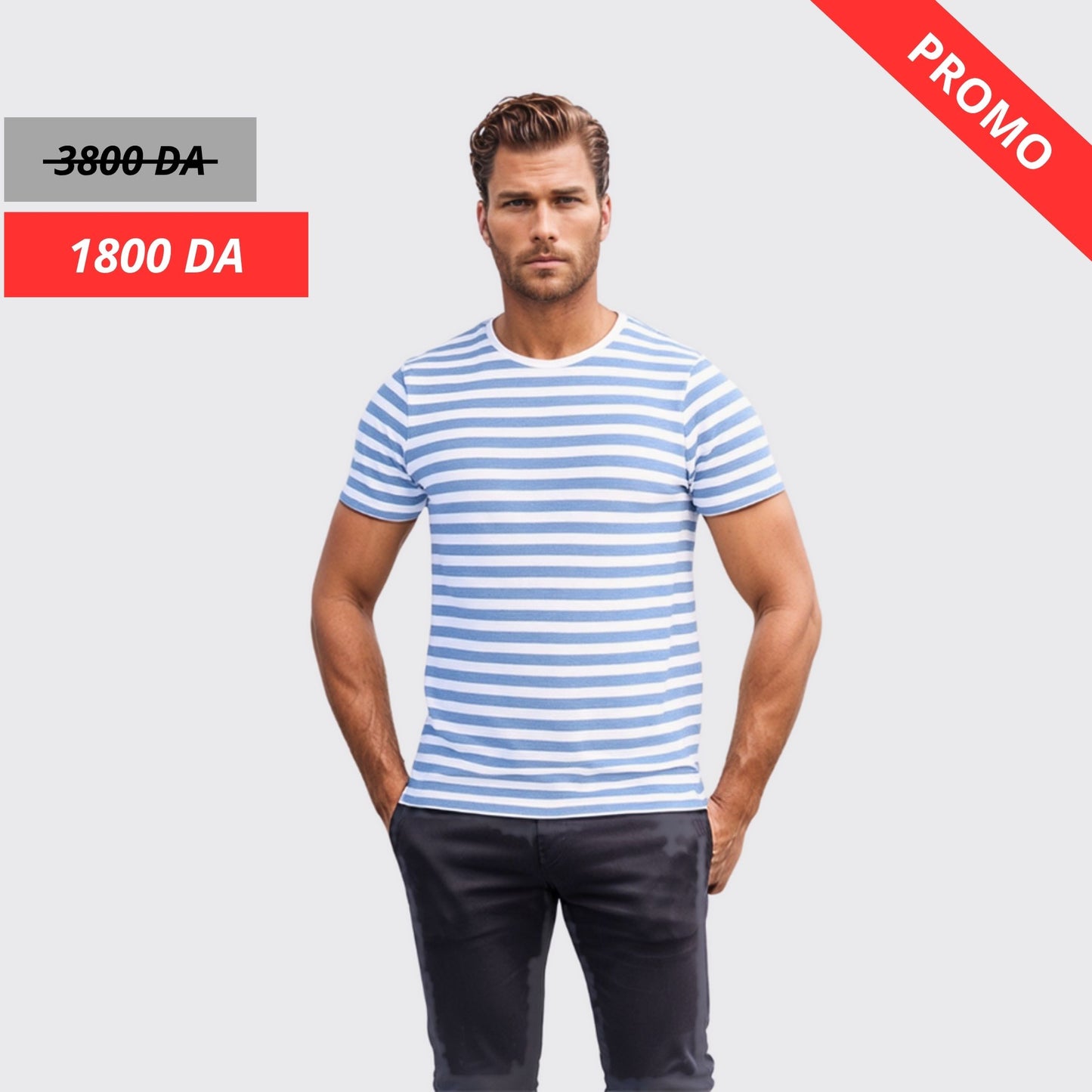 Bakers T-shirt à rayures - Blanc / Bleu ciel
