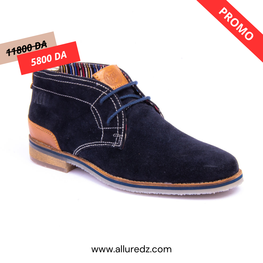 BOTTES EN CUIR À LACET - Bleu Marine