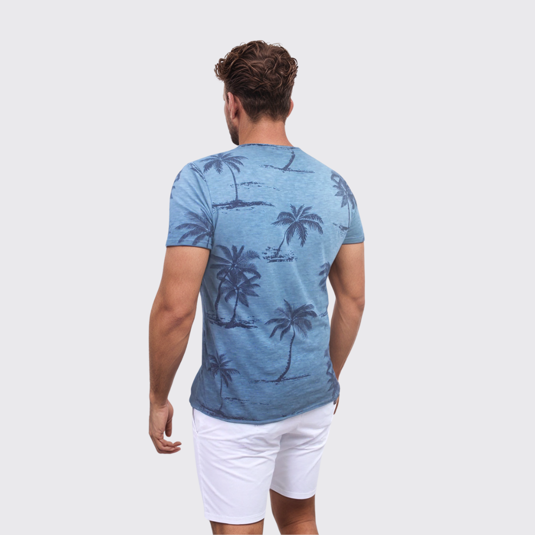 T-shirt à Motif Palmier - Bleu Ciel