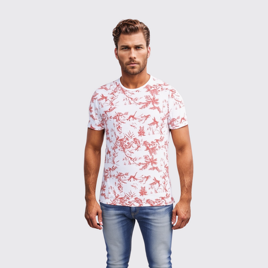 T-Shirt À Fleur - Blanc/Rouge
