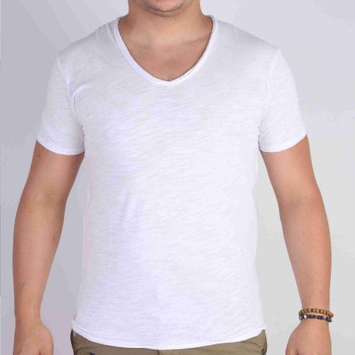 Y.two Jeans T-Shirt Homme 100% Coton Col V - Blanc